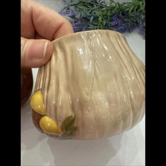 Lot Of 2 VTG 1970s Ceramic Tree Stump and Mushroom Canister And Acorn Read Boho - Picture 6 of 6